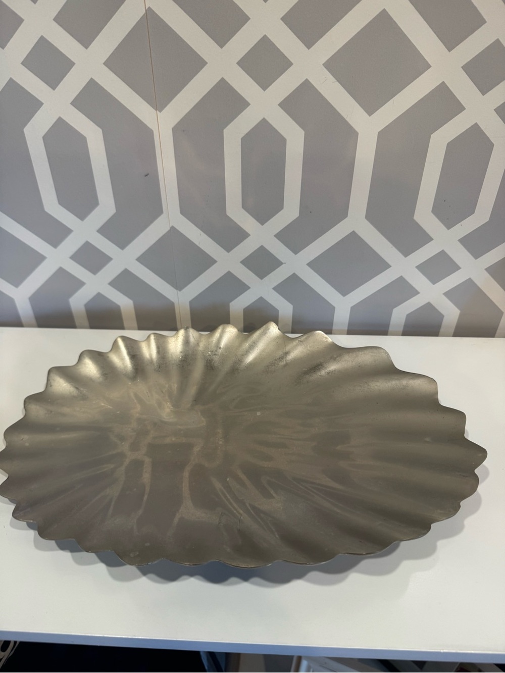 Decorative Metal Scalloped Serving Tray - Silver